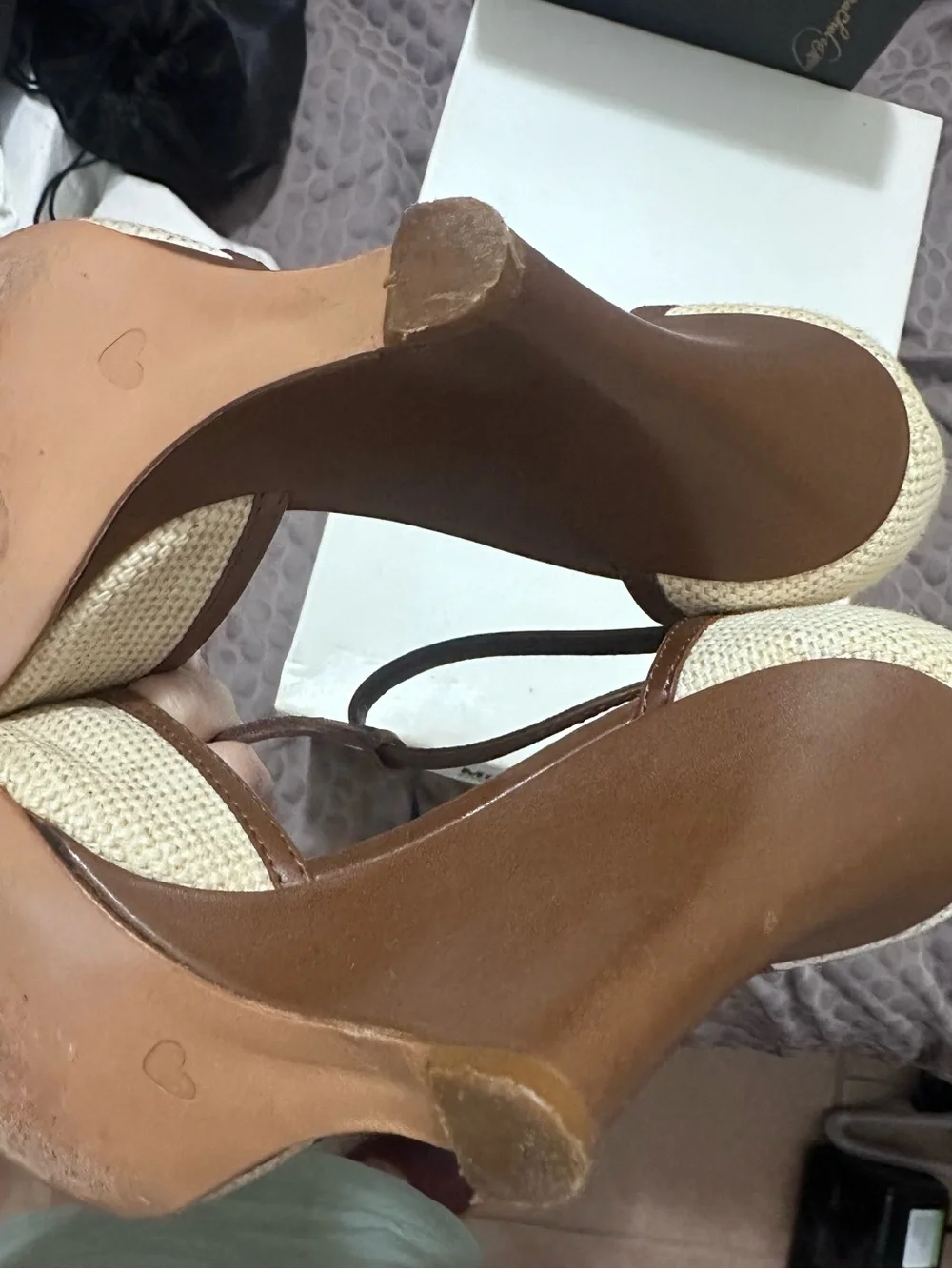 Moschino cheap & chic Tan & Brown Raffia Peep-Toe t strap wedge Heels Sz 9 39